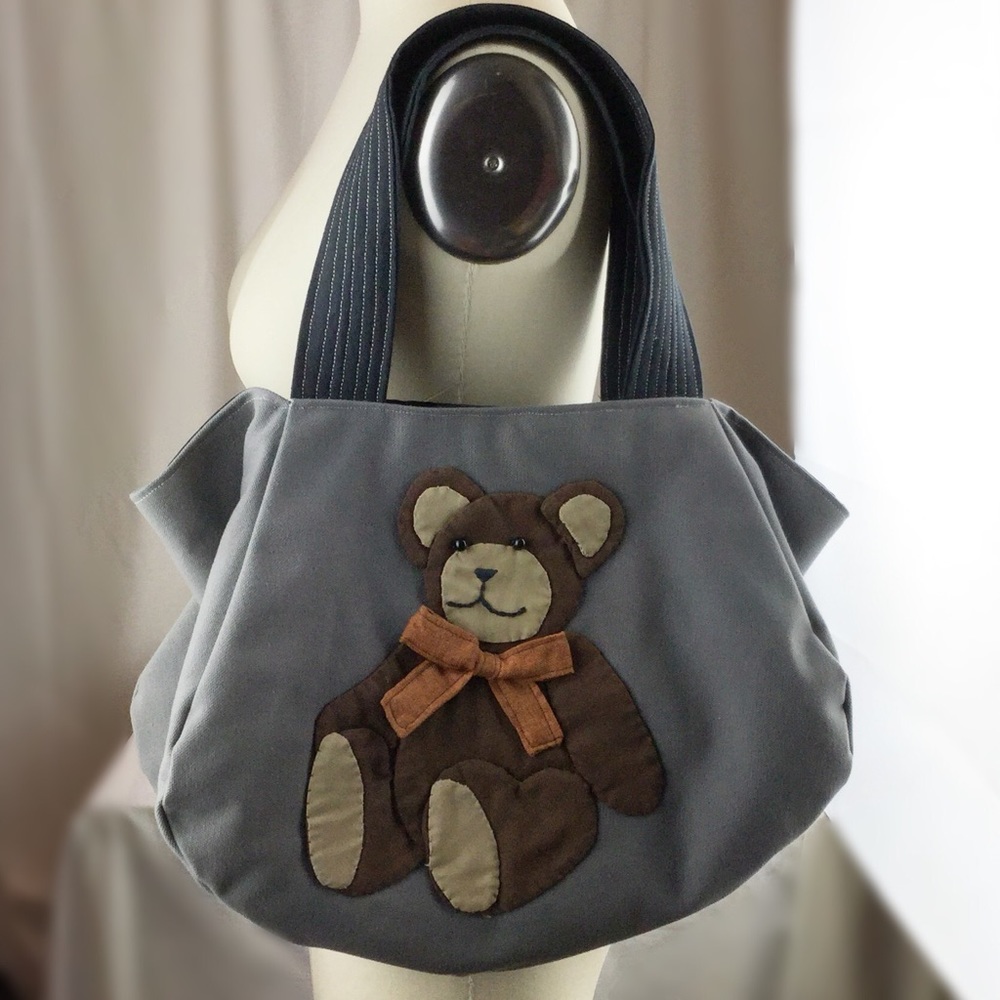 HandMade OOAK Teddy Bear Appliqué heavy canvas bag
